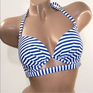 George Blue and White Striped Bikini Top